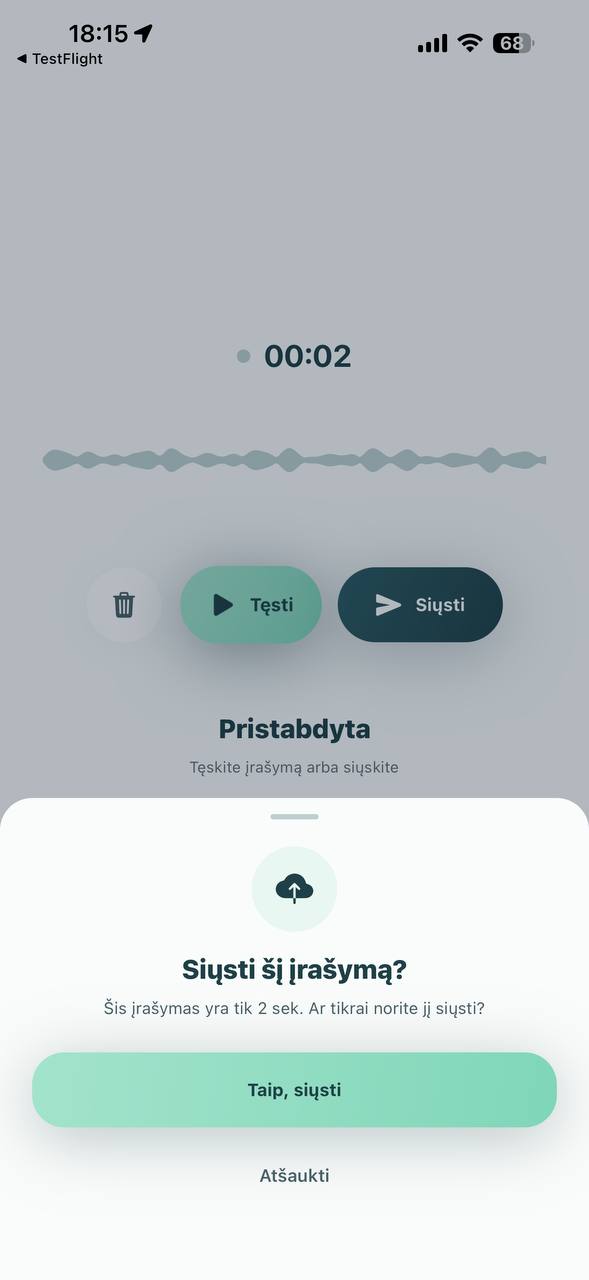 Orinote siuntimo patvirtinimas